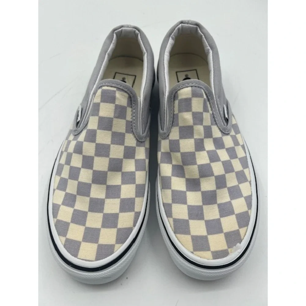 Vans Slip On Sneakers Kids 3.5 Grey Checkerboard Good Classic Canvas Skate Shoes
